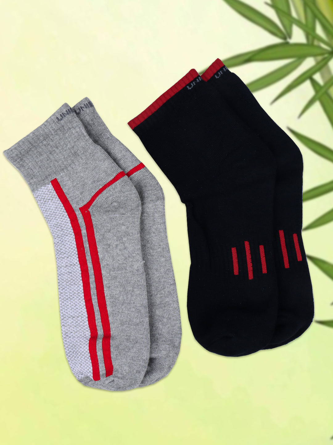 Men Bamboo Sports Ankle Length Socks Black & Grey Melange SAD2