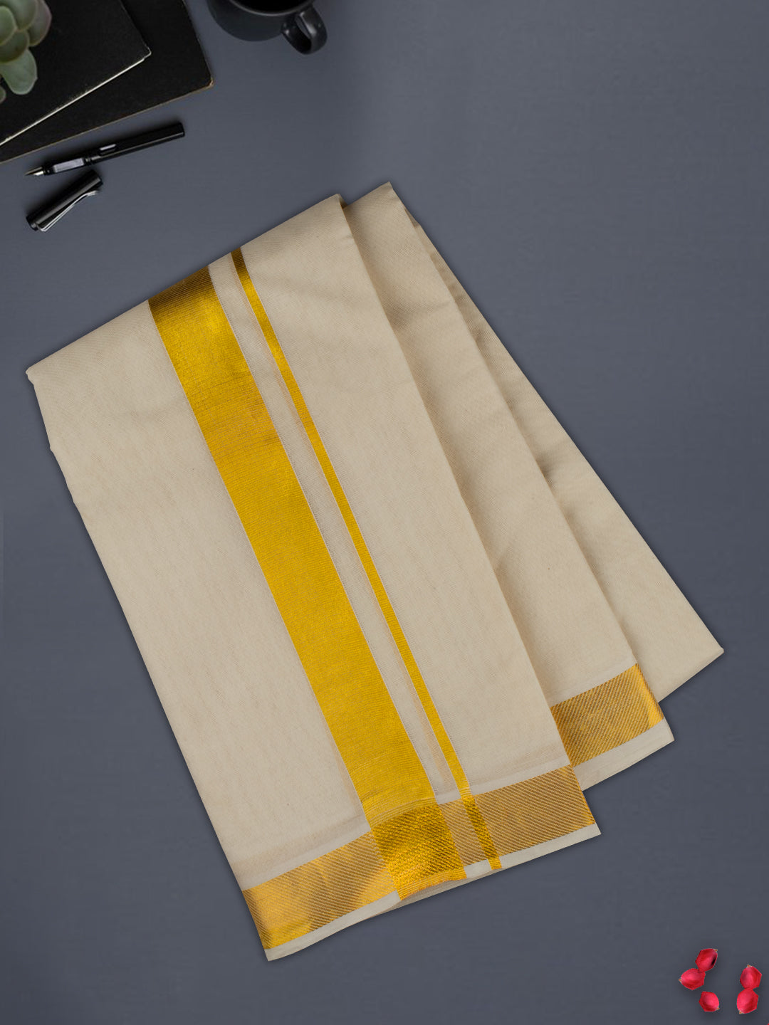 Men 100% Cotton Gold Border Double Dhoti Luxury Club