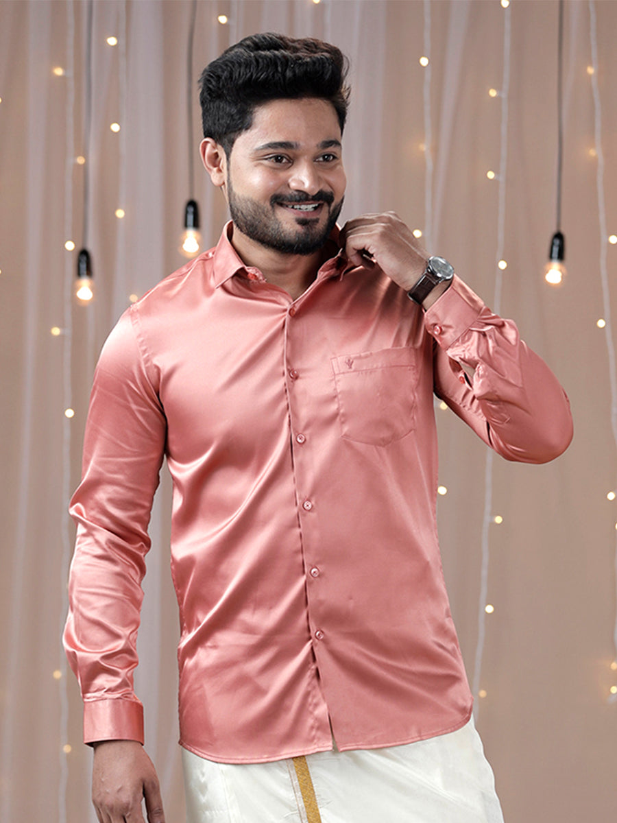 Mens Party Wear Dark Peach Shirt PSS3