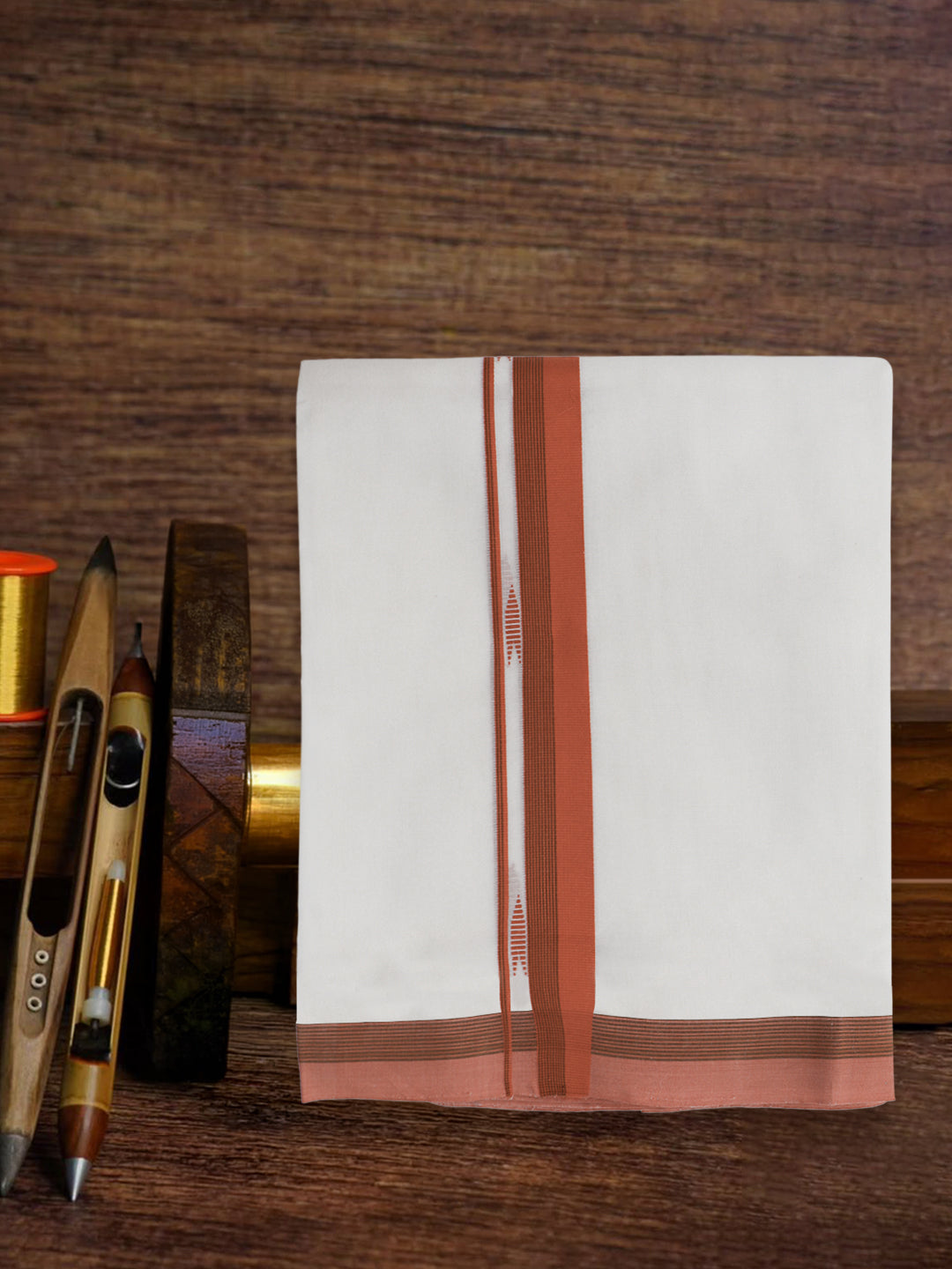 Double Layer Premium Handloom White Dhoti with Fancy Border - HLM101 4m