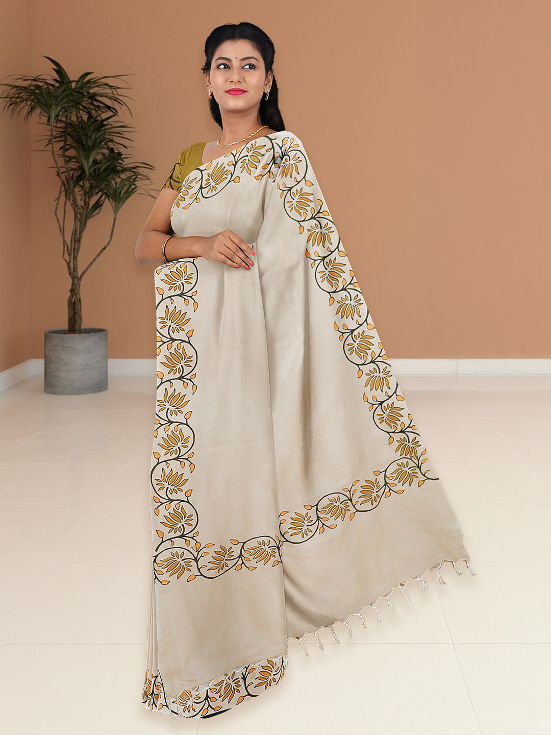 Women Sandal Cotton Saree with Double Blouse PCS214