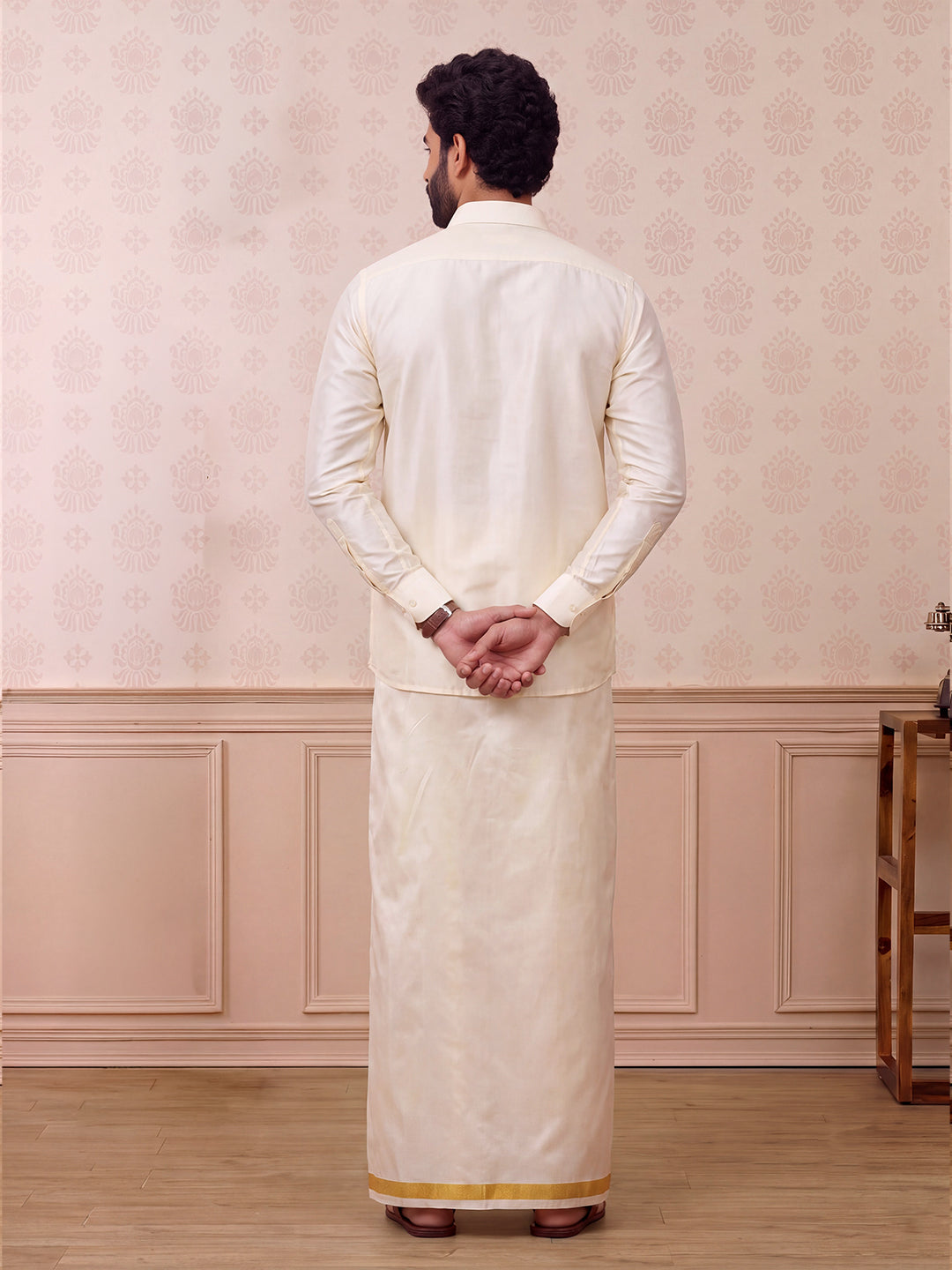 Art Silk Butter Scotch Readymade Dhoti & Shirt Set