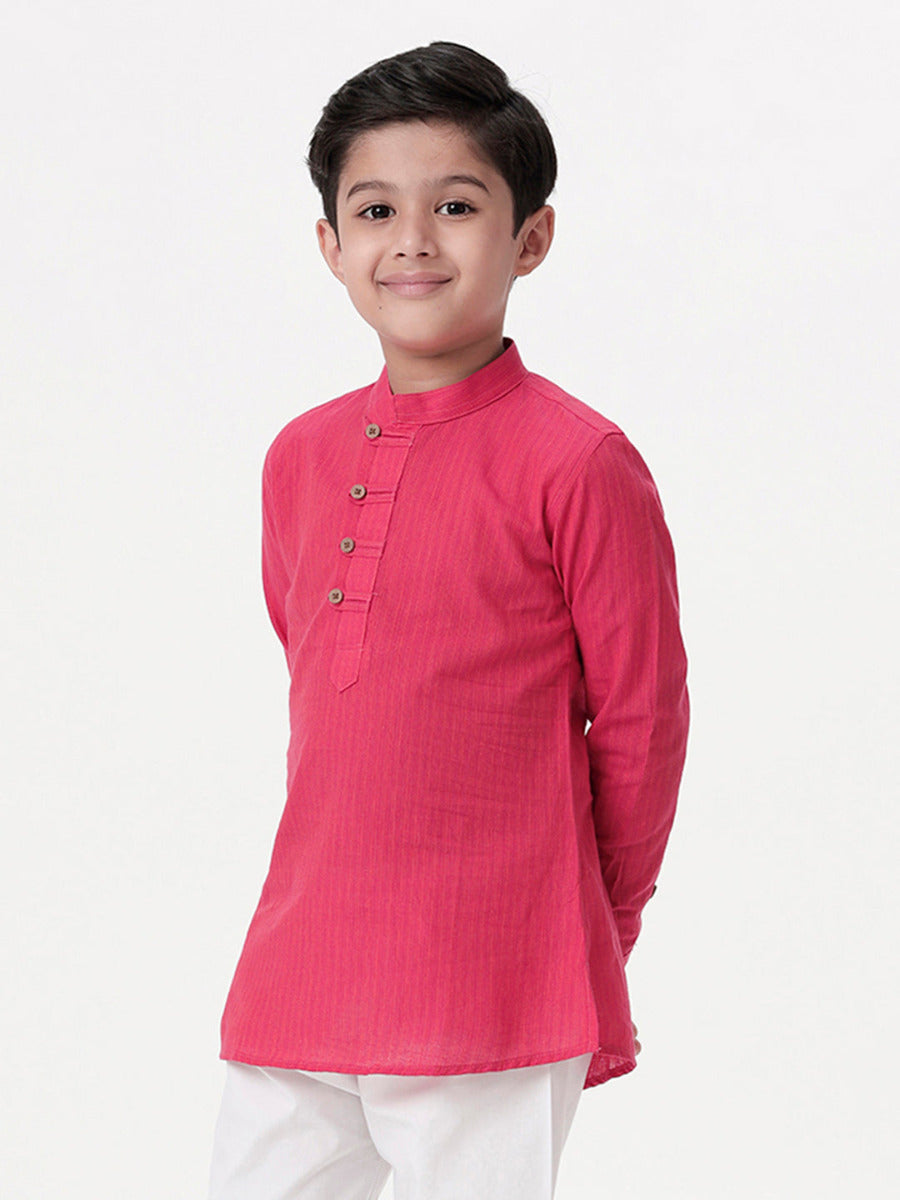 Boys Breeze Cotton Full Sleeves Dark Pink Kurta-Side view one