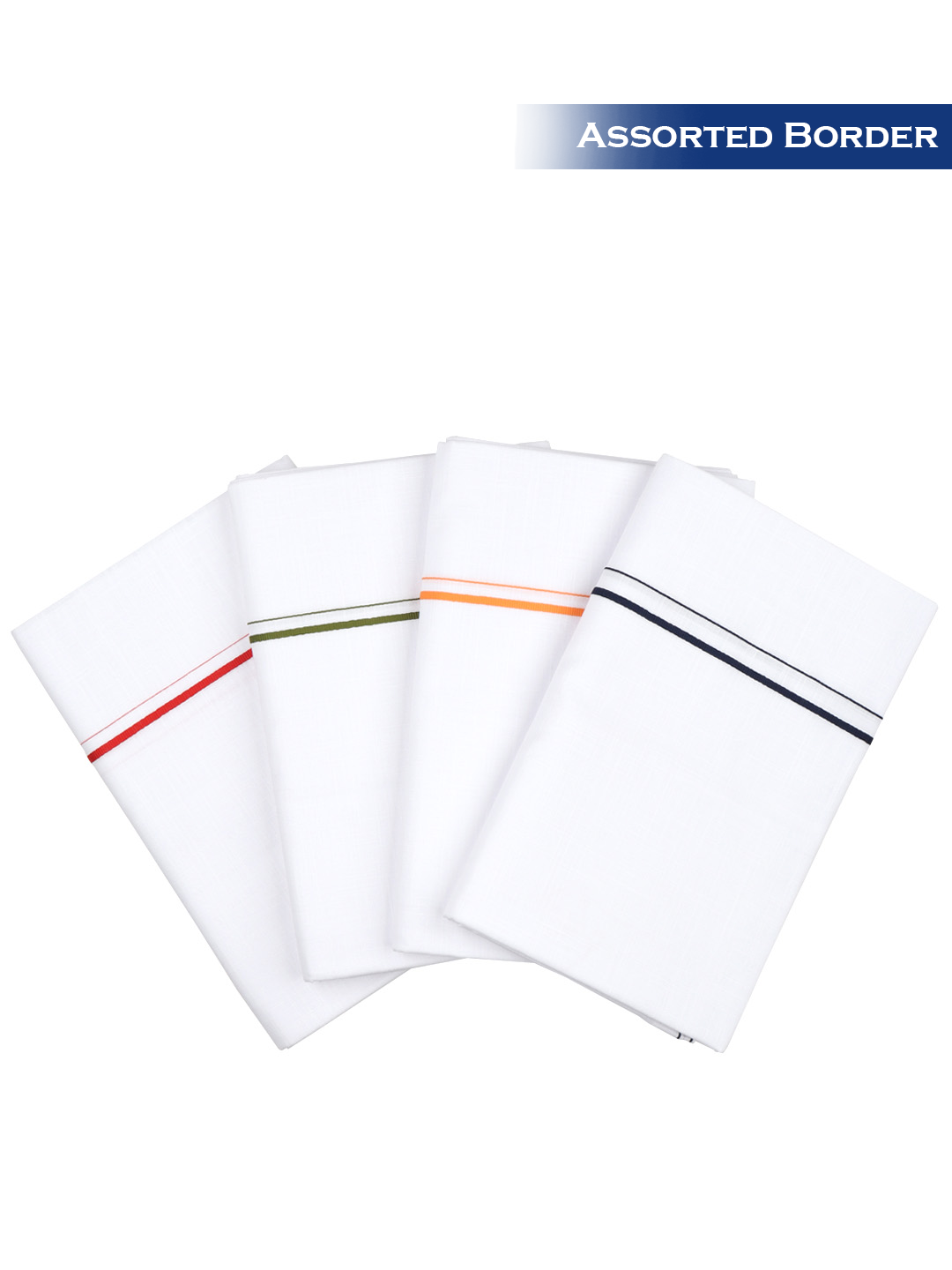 Men 100% Cotton Single Layer White Dhoti with Assorted Border Kovai Cotton Plus