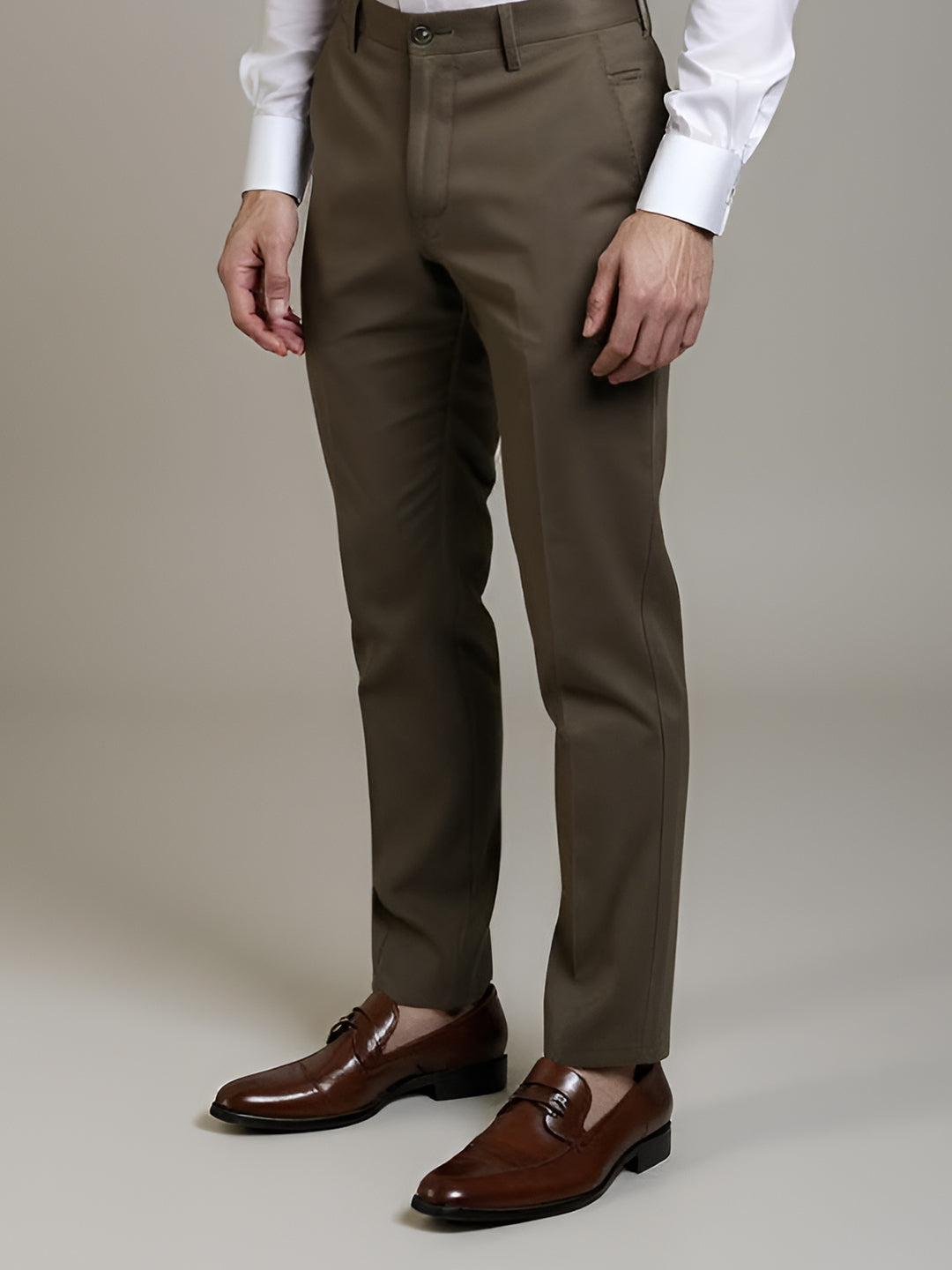 Men Cotton Lycra Khaki Smart Fit Pant Zara