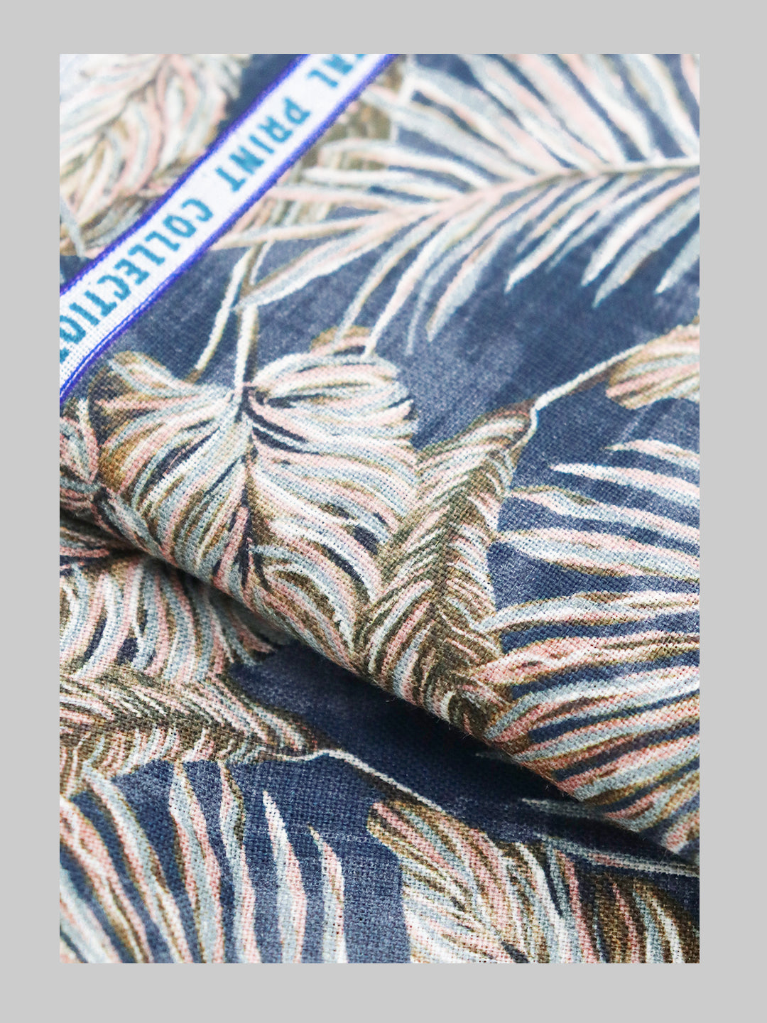 Men 100% European Linen Dark Blue Printed Shirt Fabric Fortuner