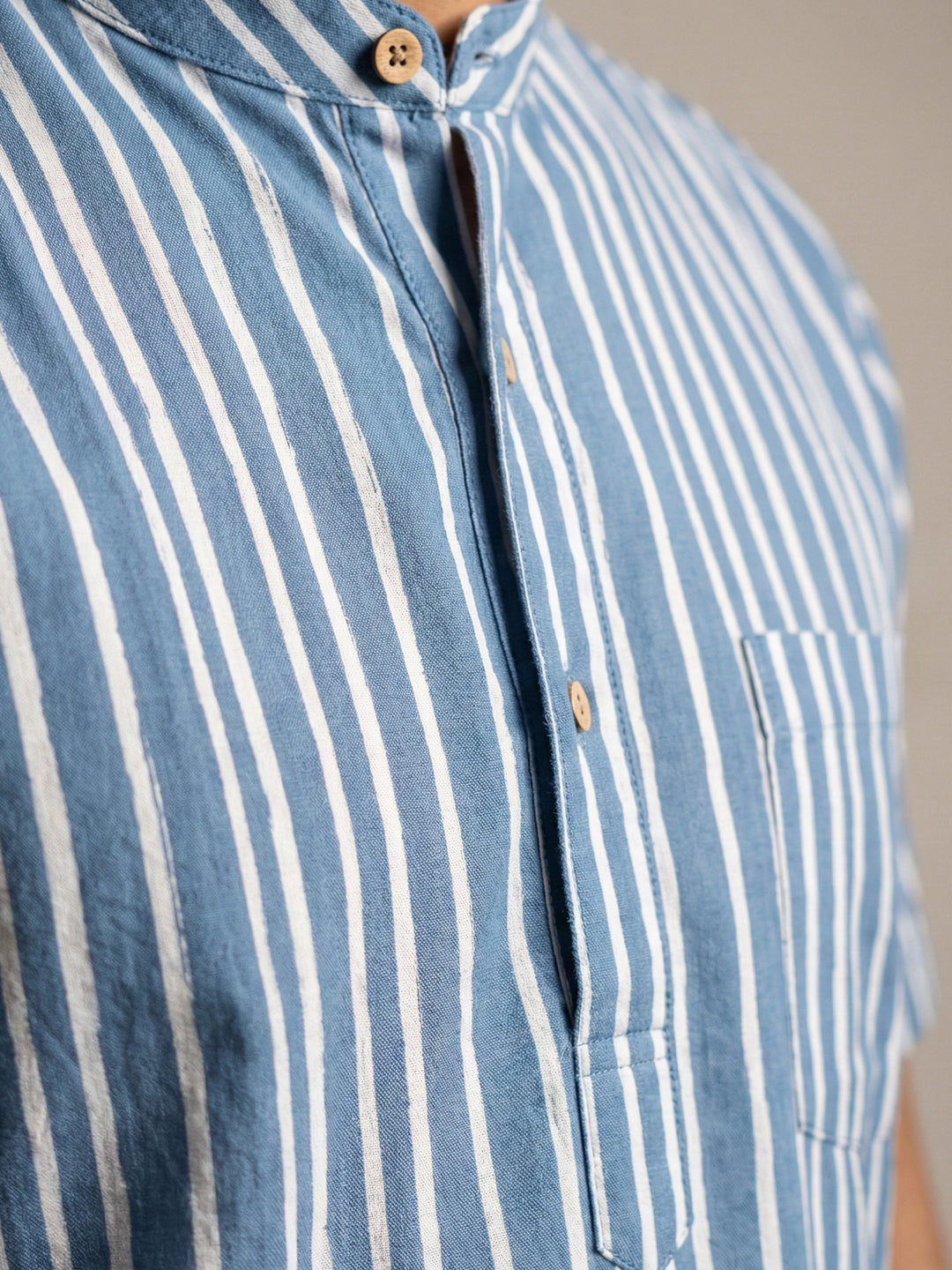 Men Cotton Short Length Pocket Kurta Mid Blue OG5