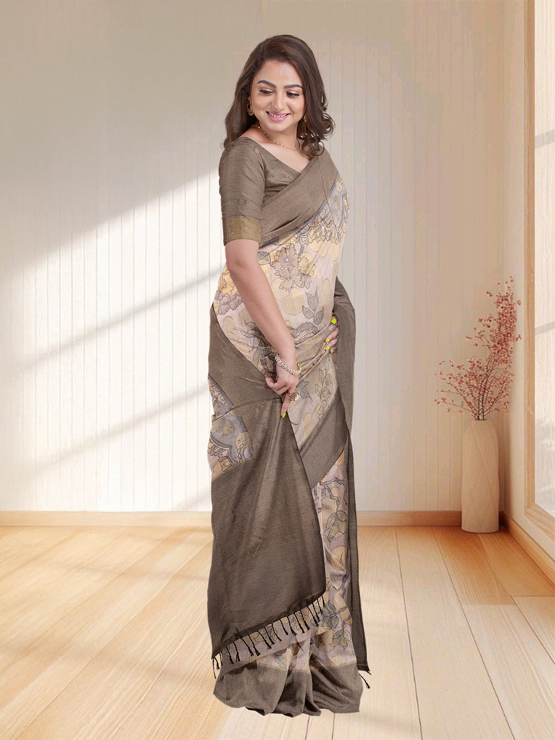 Women Violet Semi Tussar Printed Saree ST259