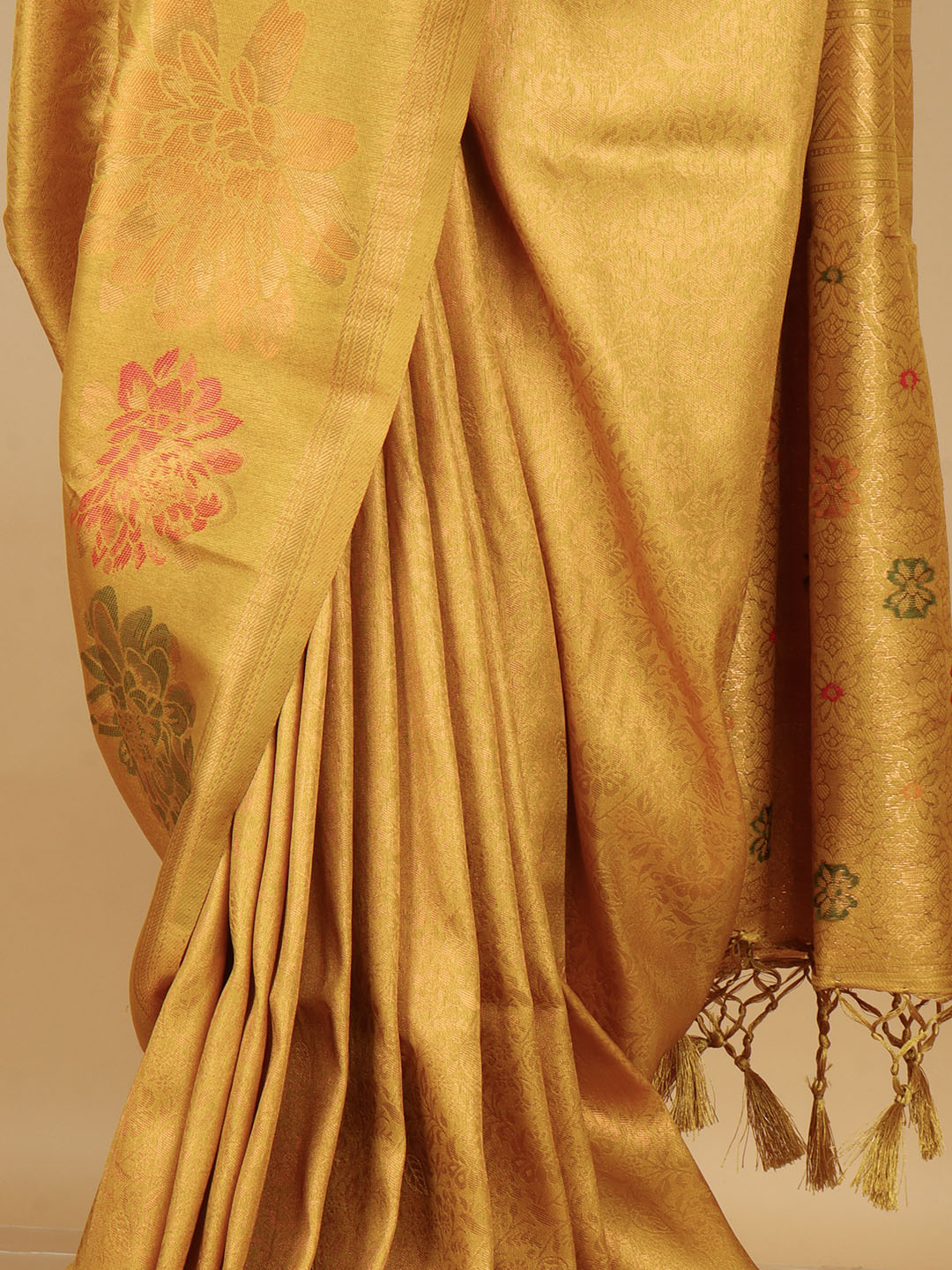 Women Golden Yellow Semi Mysore Silk Saree SS378