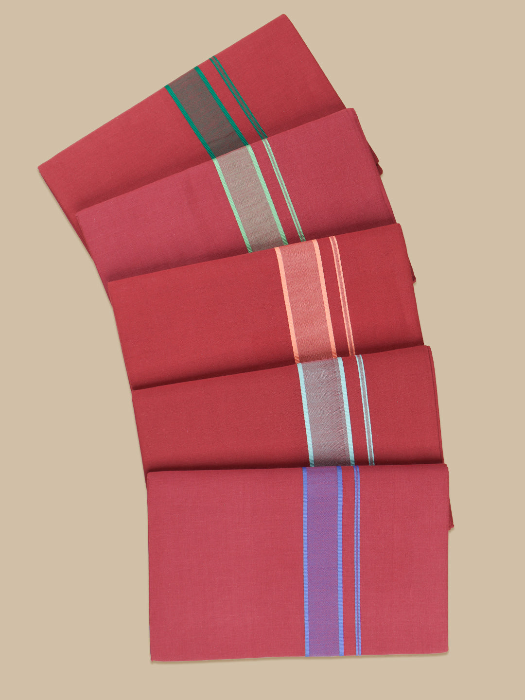 Men 100% Cotton Single Layer Maroon Dhoti with Assorted Border Ahimsa