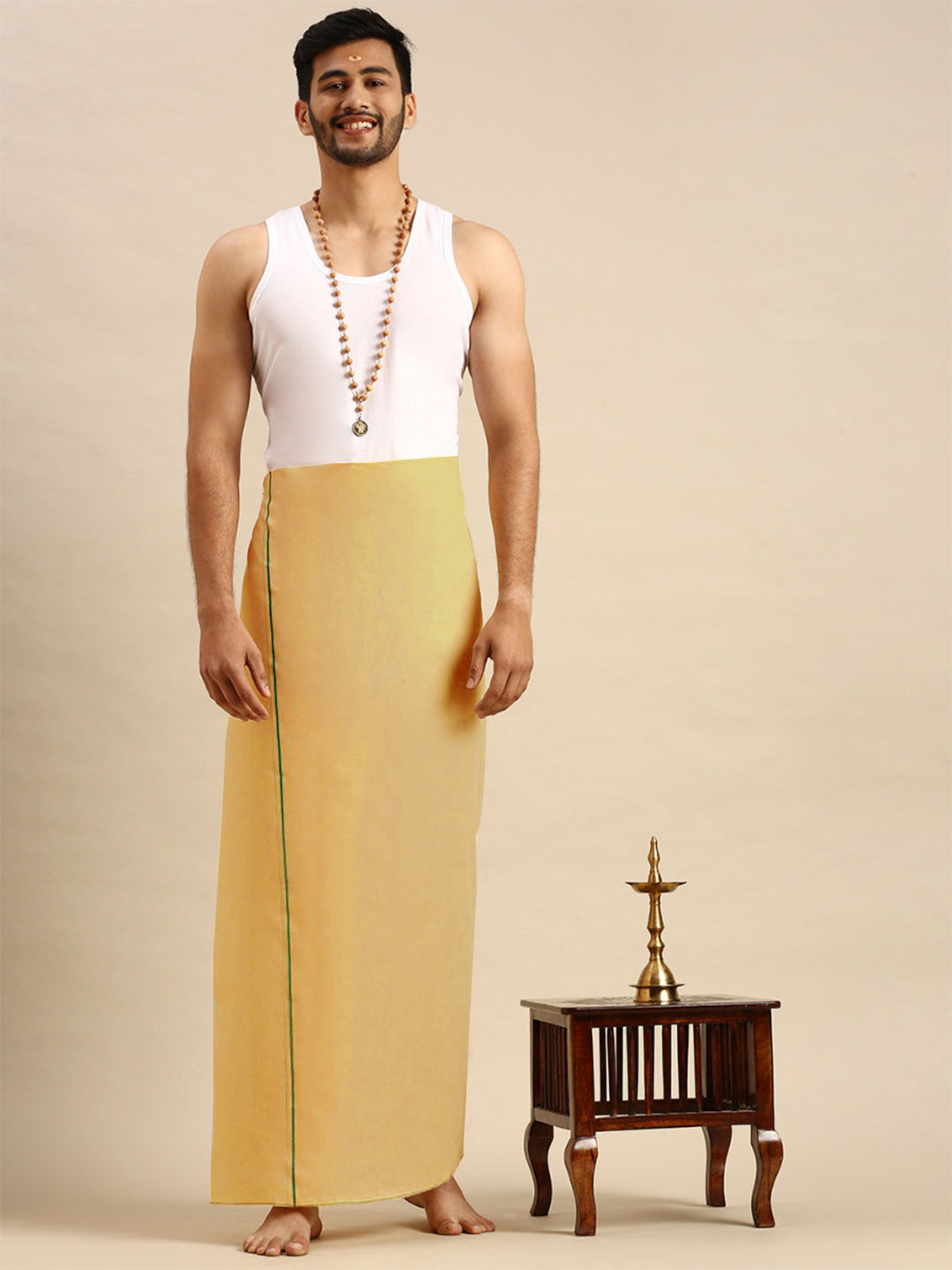 Men 100% Cotton Single Layer Light Kaavi Dhoti with Assorted Border Sudhan