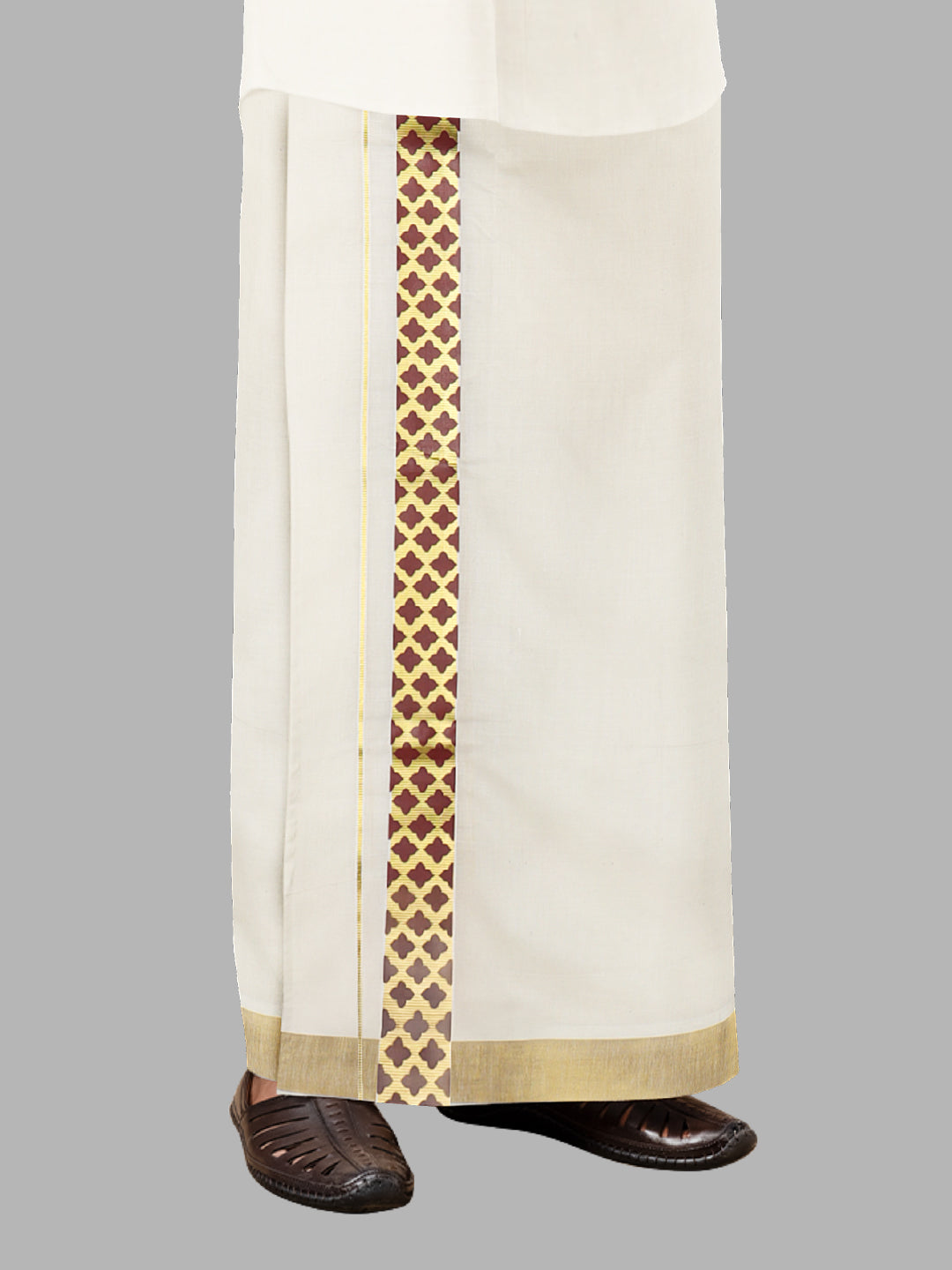 Men Kora Cotton Double Layer Dhoti with Fancy Jari Border Pazhassi Royal Red