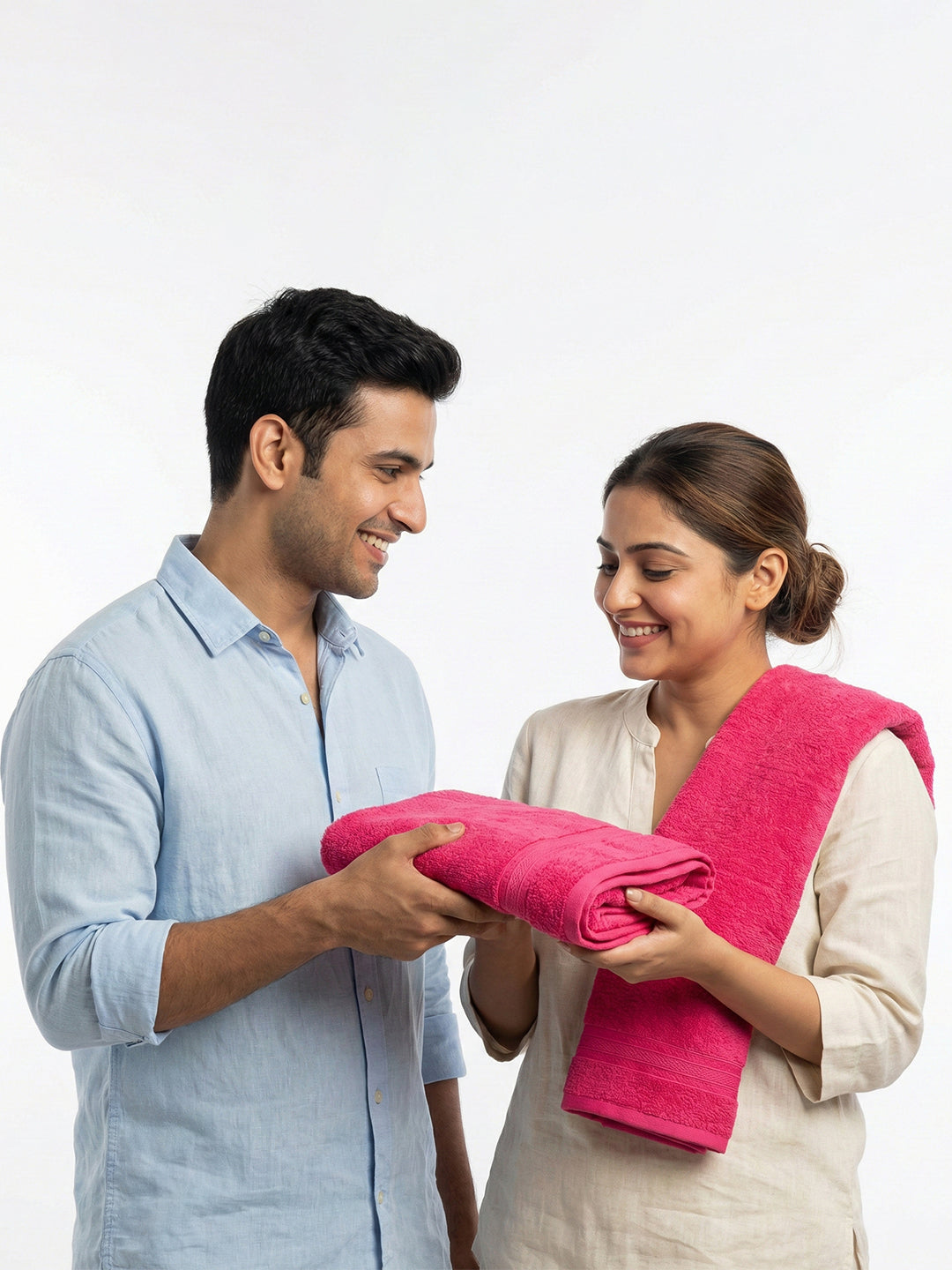 You & Me Premium Soft Terry Cotton Couple Bath, Face & Hand Towels Virtual Pink (Pack Of 6)