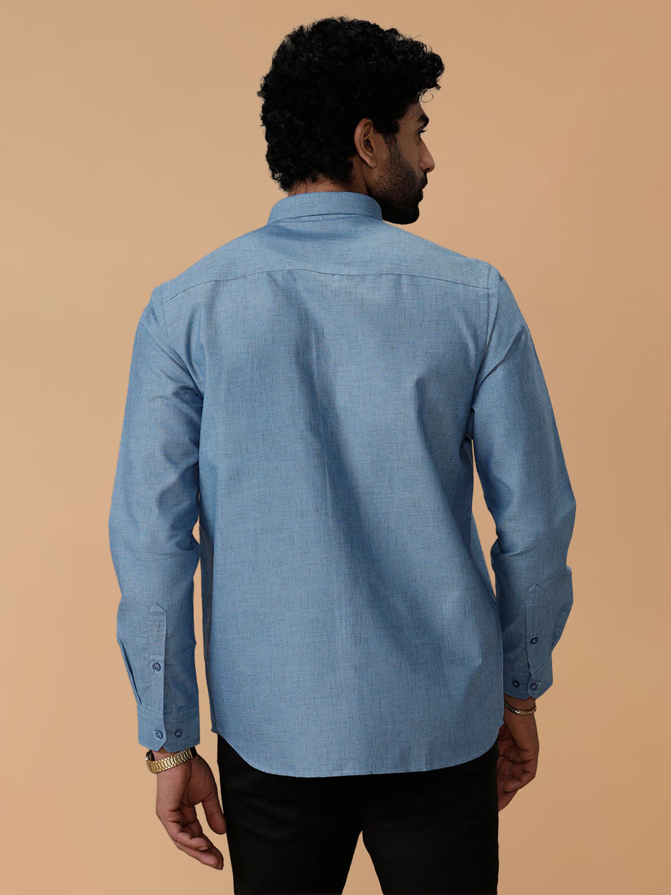 Cotton Rich Deep Blue Regular Fit Shirt Trendy 8 YH6