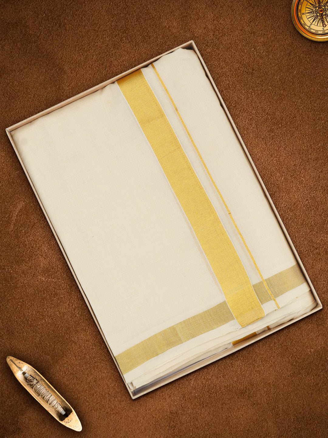 Men Premium Handloom Cream Dhoti with Jari Border HLM65