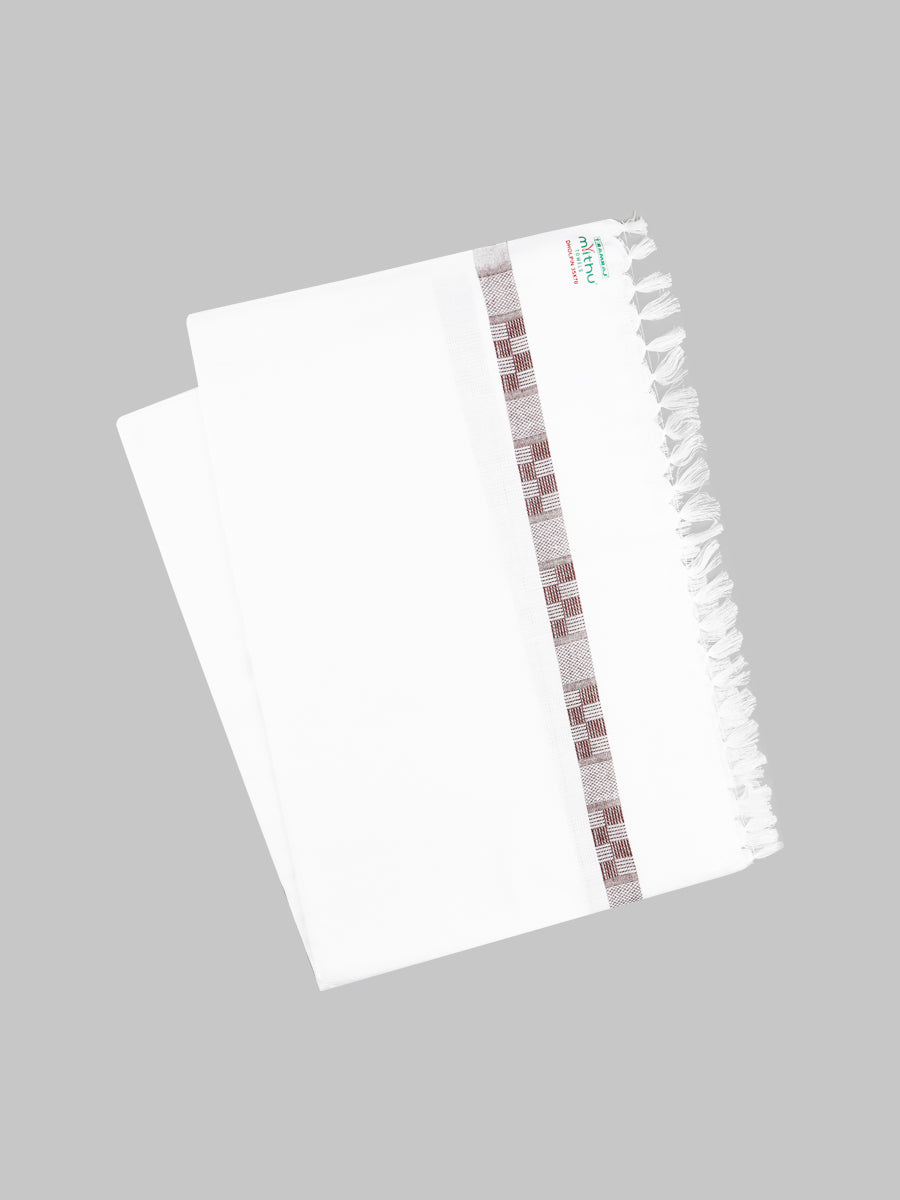 Dholpin Cotton White Bath Towel-Brown