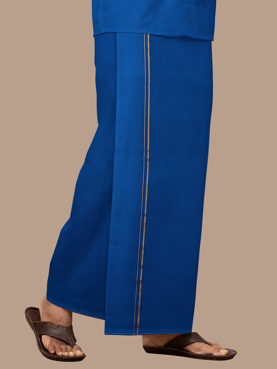 Men 100% Cotton Single Layer Blue Dhoti with Assorted Border Poojan SB