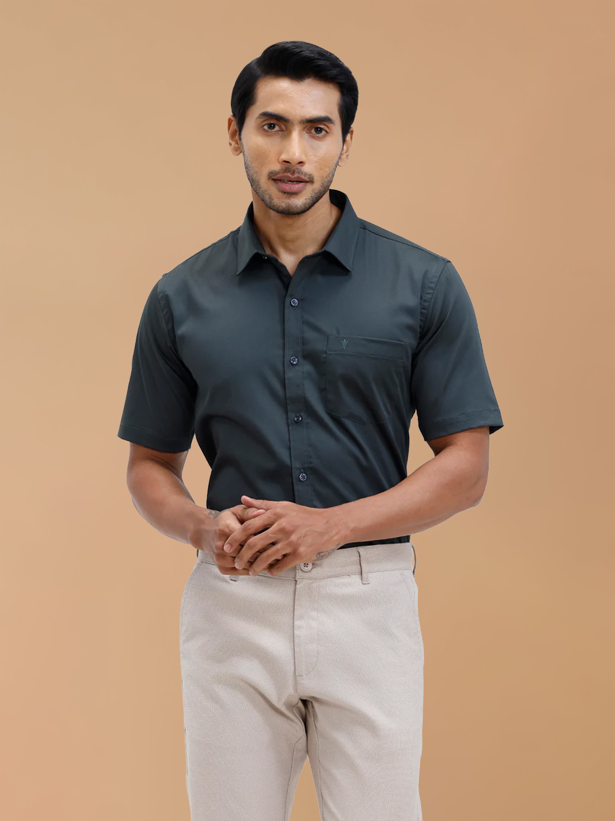 Cotton Rich Dark Green Regular Fit Shirt T53 ACT2