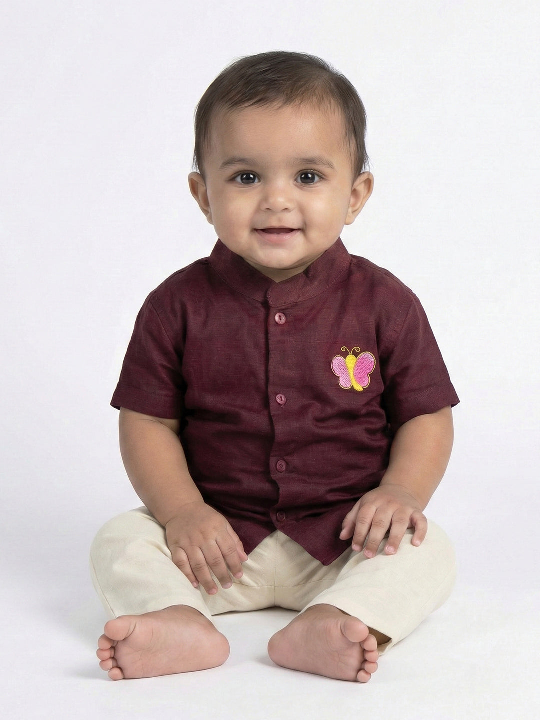 Born Baby Shirt with Pant and Panchakacham Set Maroon G12
