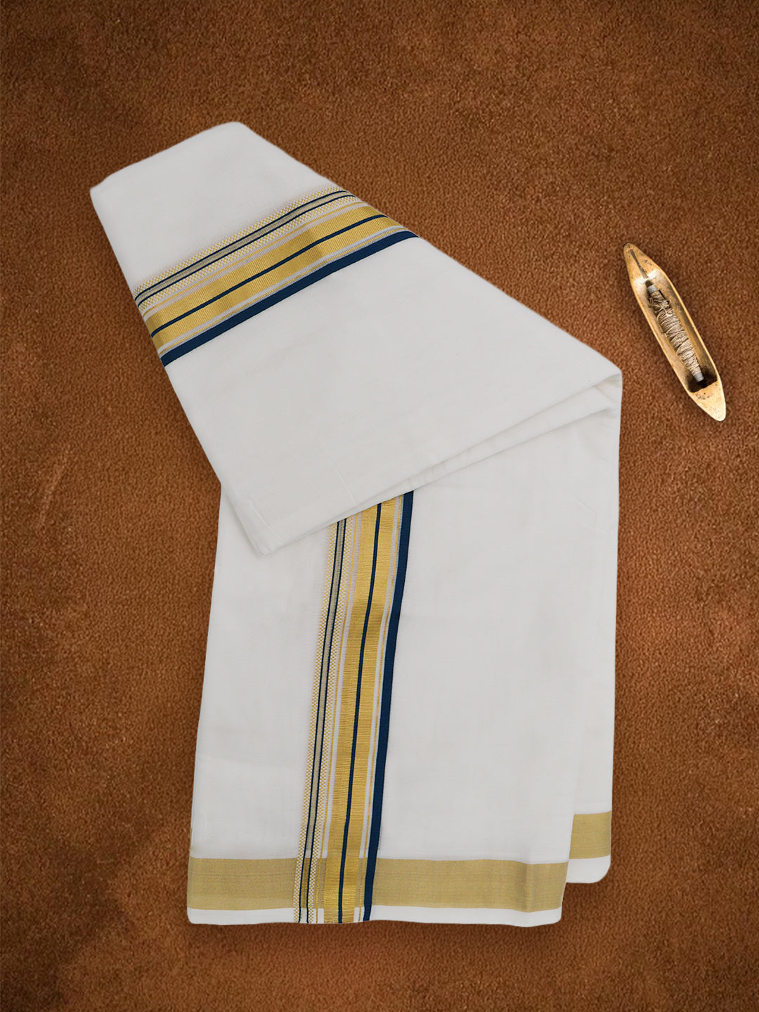 Double Layer Premium Handloom White Dhoti with Fancy Jari Border - HLM114 4m