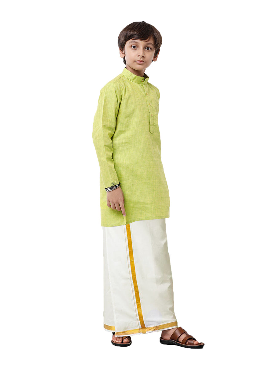 Boys Fantastic Kurta & Cream Dhoti Set Green FS2-Side view
