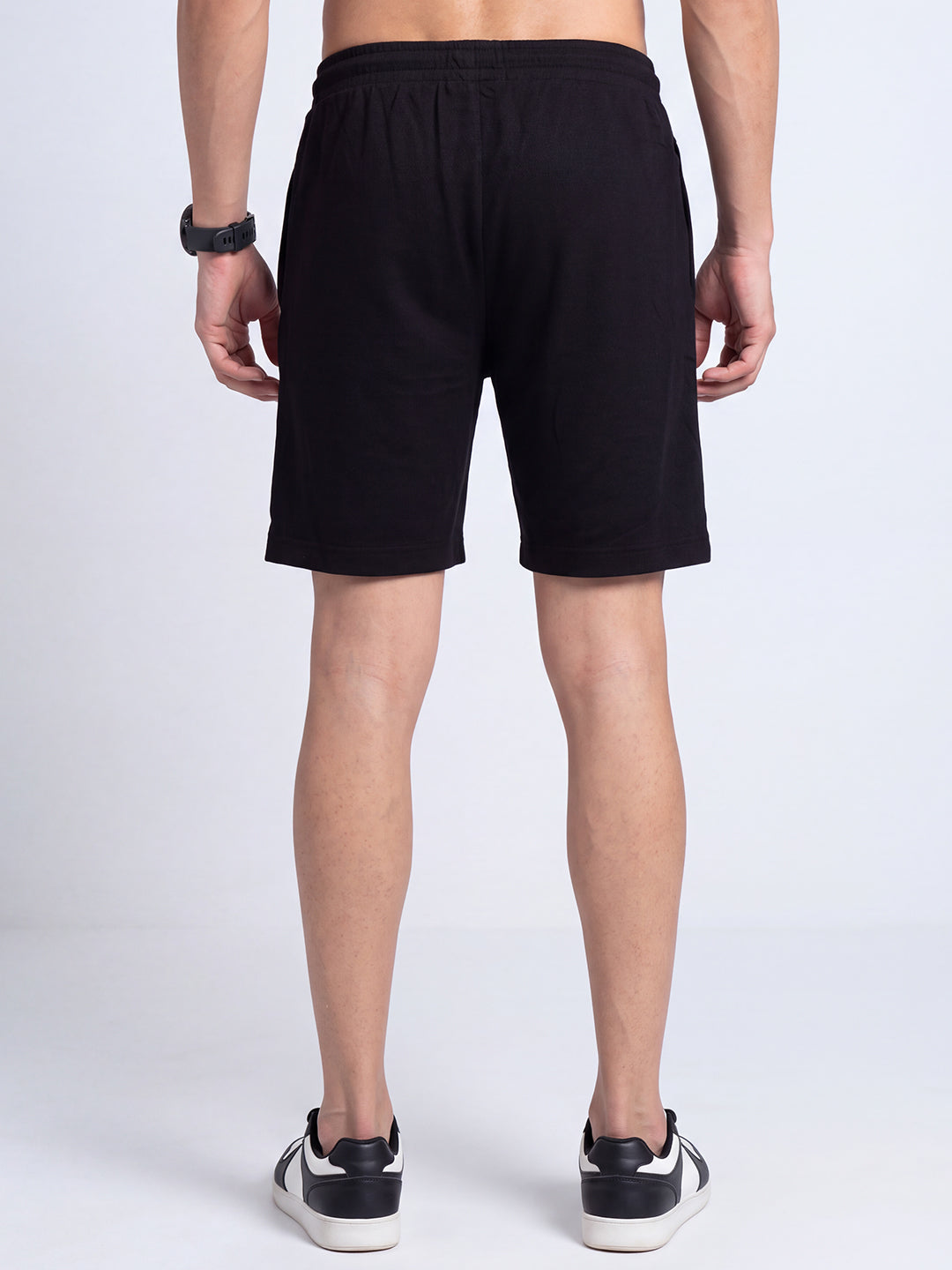 Cotton Rich Popcorn Structured Fabric Black Shorts PS5