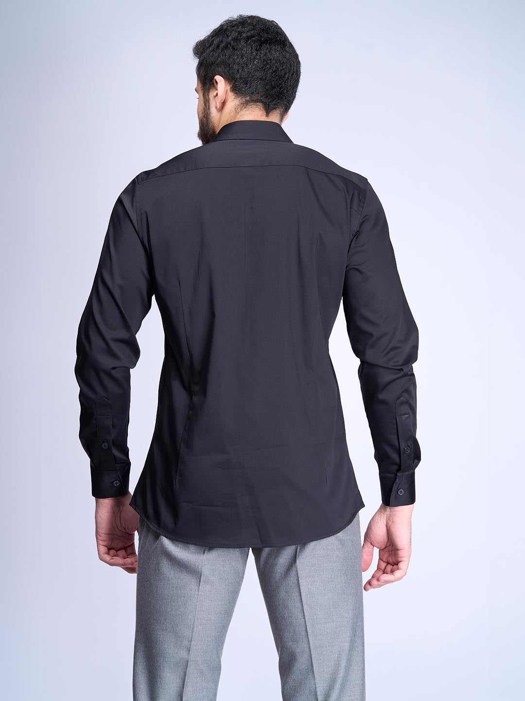 Men Stretch Cotton Shirt Black FS2