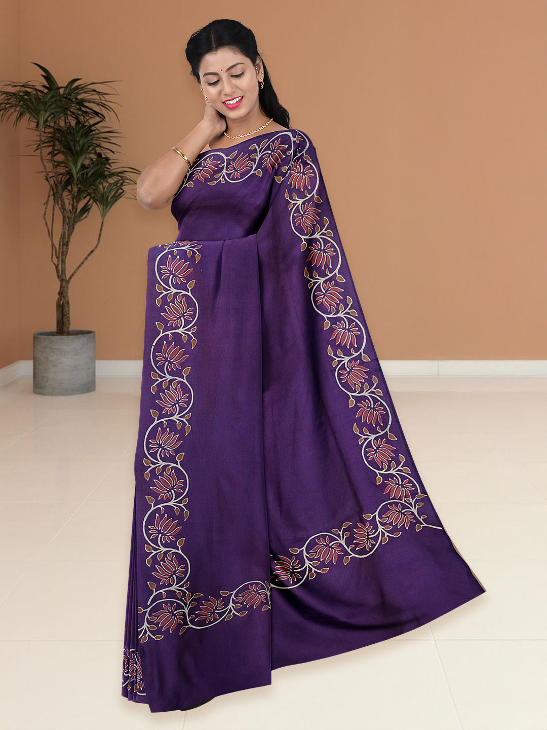 Women Violet Cotton Saree with Double Blouse PCS216