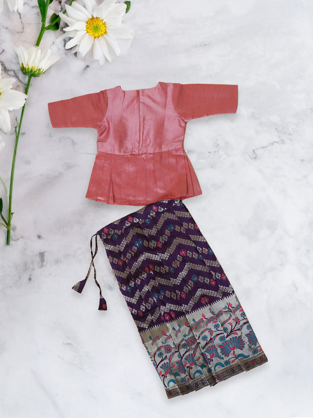 Girls Traditional Silk Cotton Skirt Set Grapewine with Pink GPS24