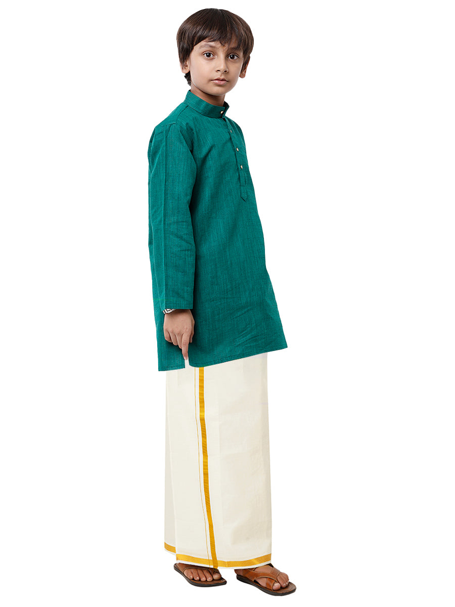 Boys Fantastic Kurta & Cream Dhoti Set Green FS5-Side view