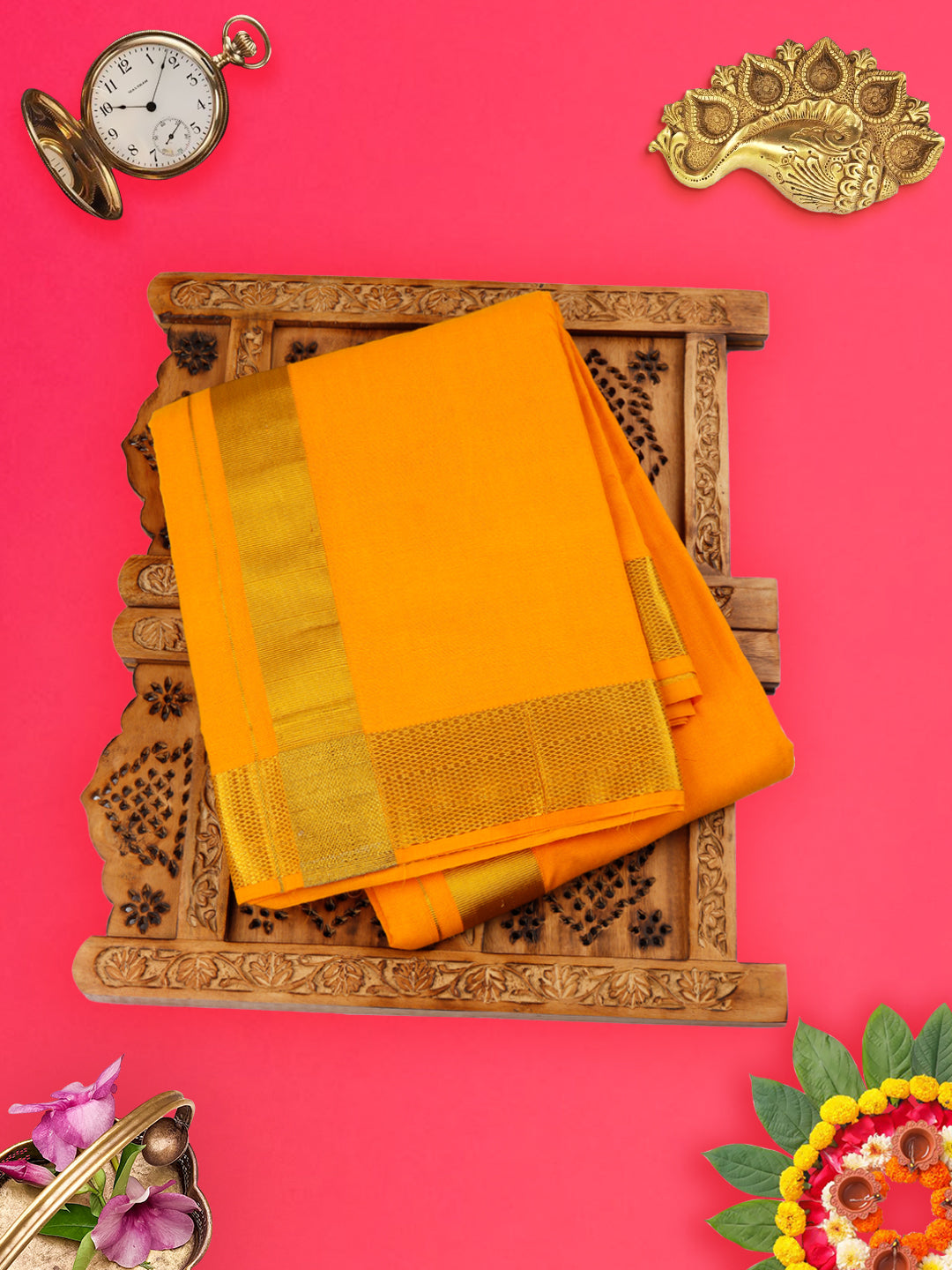 Mens Panchakacham Dhoti with Angavasthram Dheeksha Mango (9+5)-View one