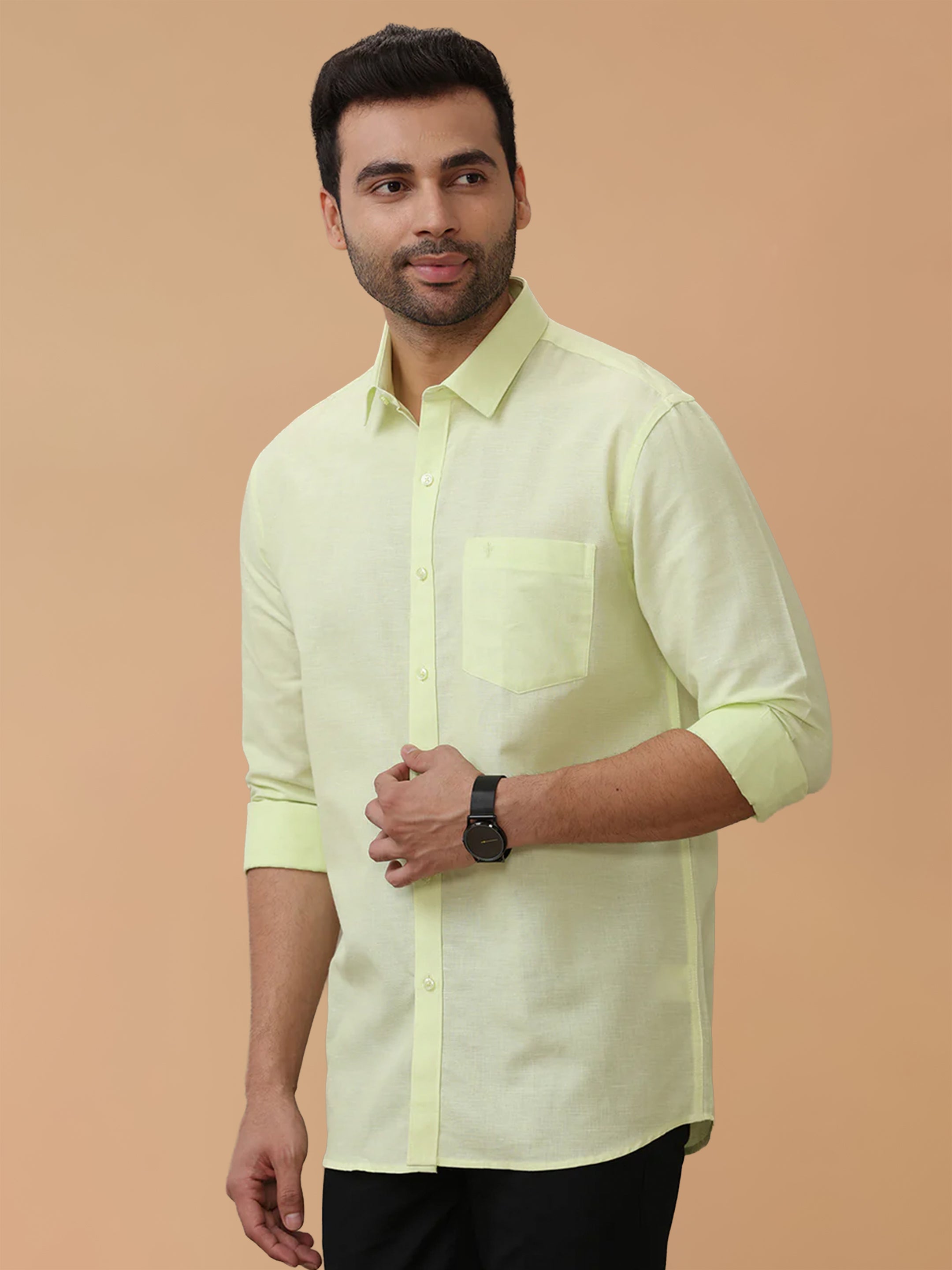 Linen Cotton Light Green Regular Fit Shirt LF3