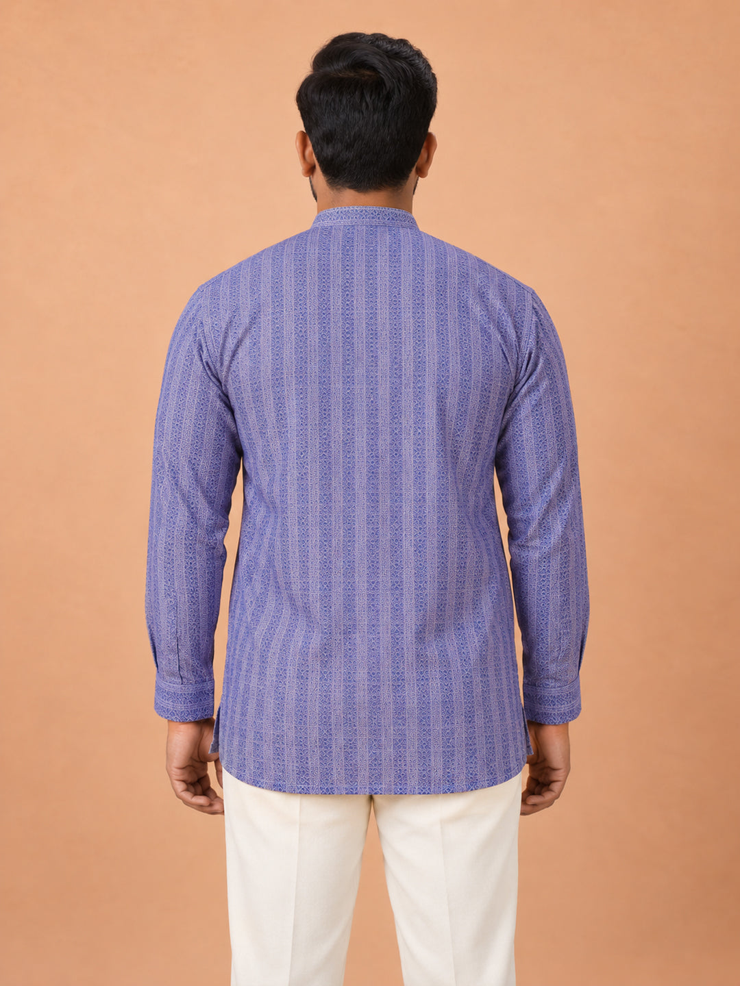 Cotton Short Length Self Design Pocket Kurta Blue Embriod RJ51