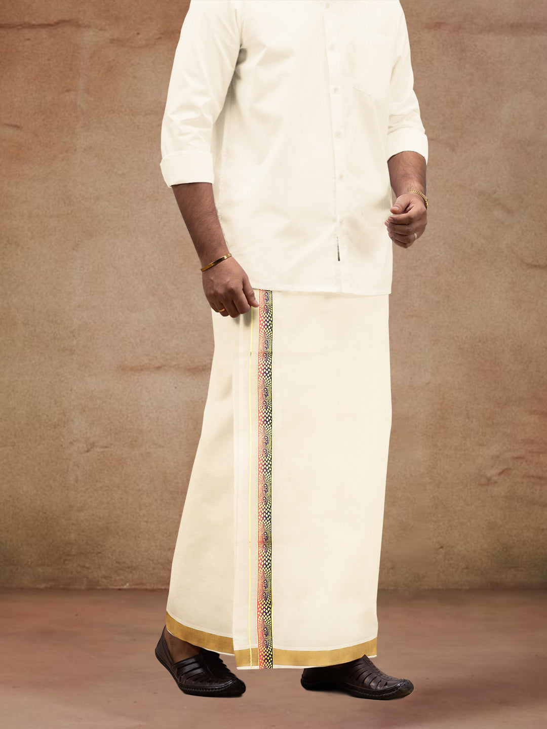 Men Kora Cotton Double Layer Dhoti with Double Side Fancy Jari Border PR15