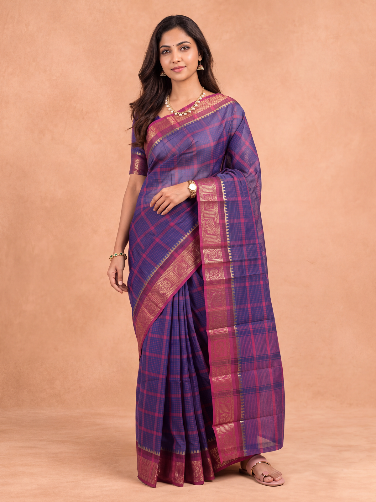 Women Chettinad Cotton Violet Saree CCS15