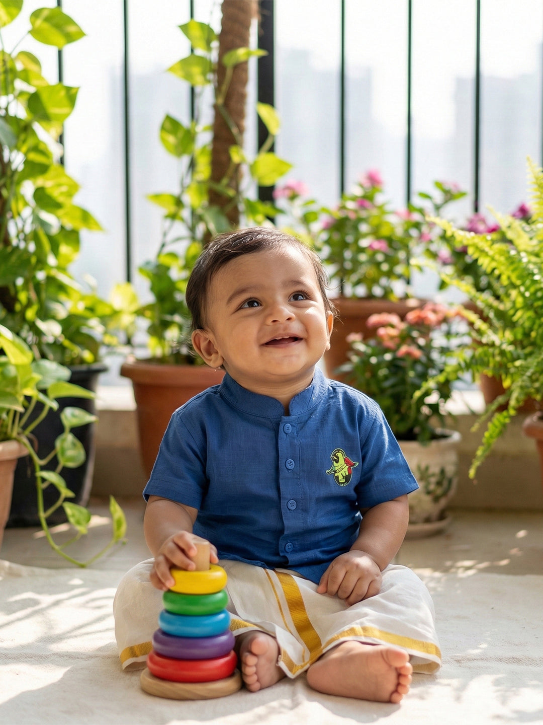 Born Baby Traditional Shirt with Dhoti and Panchakacham Set
