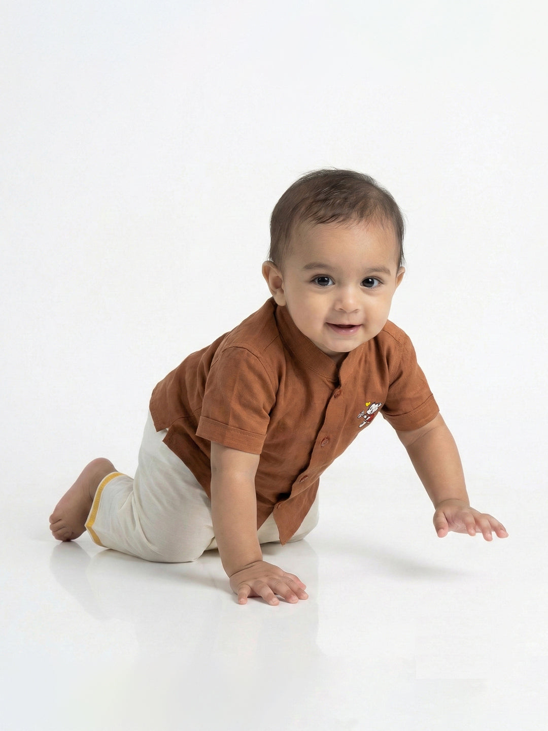 Born Baby Shirt Dhoti and Panchakacham Set Brown