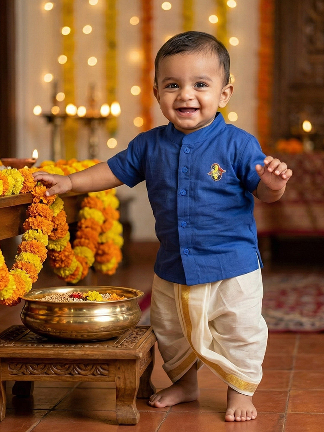 Born Baby Traditional Shirt with Dhoti and Panchakacham Set