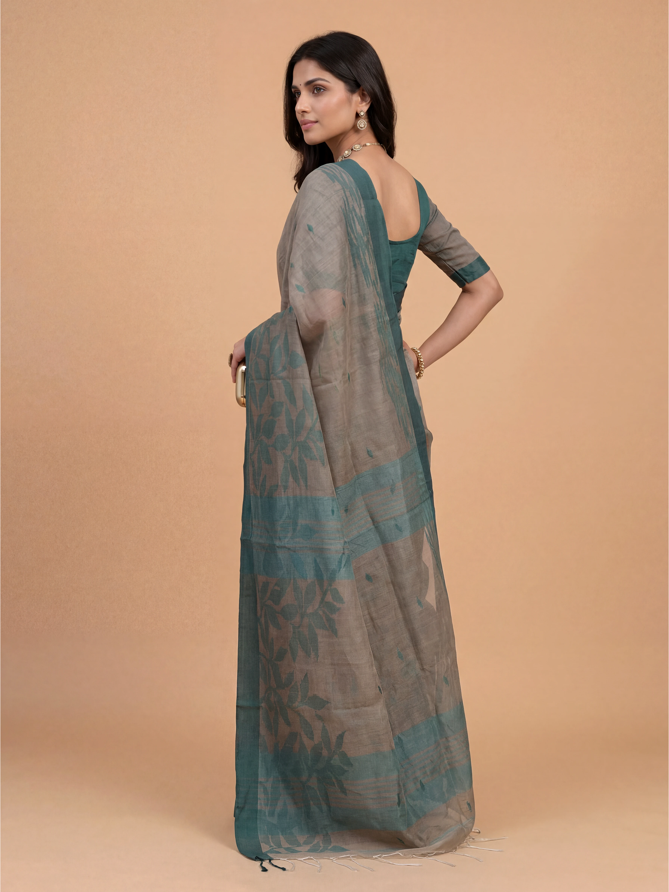 Women Pure Cotton Green Saree PCS274