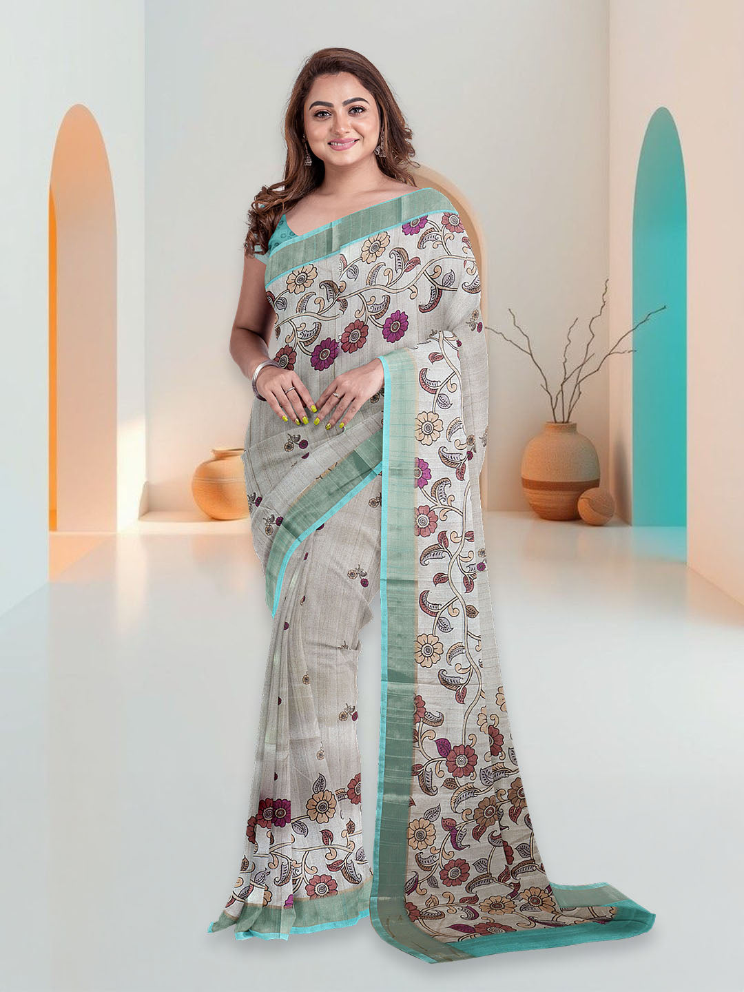 Women Semi Raw Silk Saree Sandal SRS108