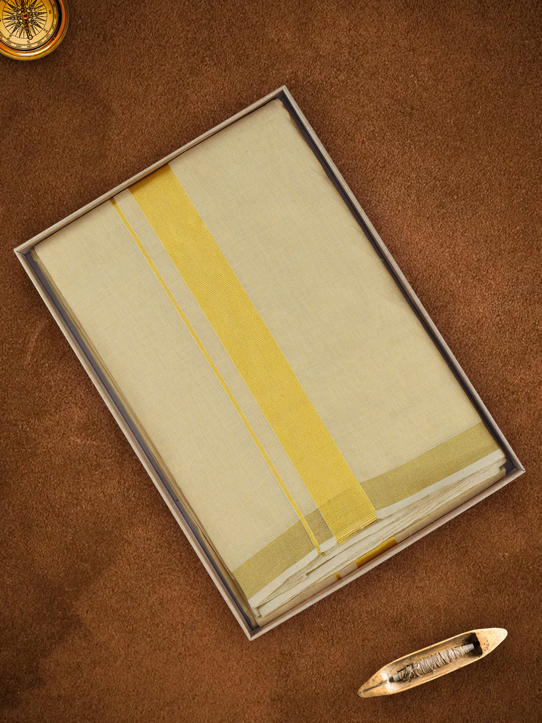 Double Layer Premium Handloom Gold Jari Dhoti 4m