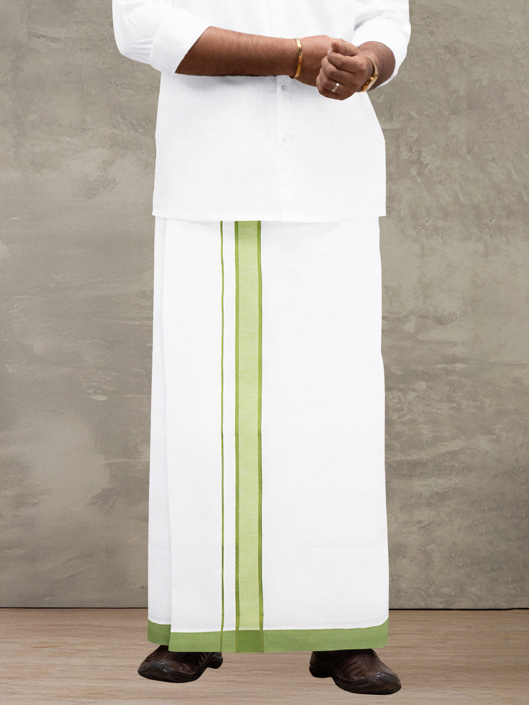 Men Cotton Blend Single Layer White Dhoti with Fancy Border WP25