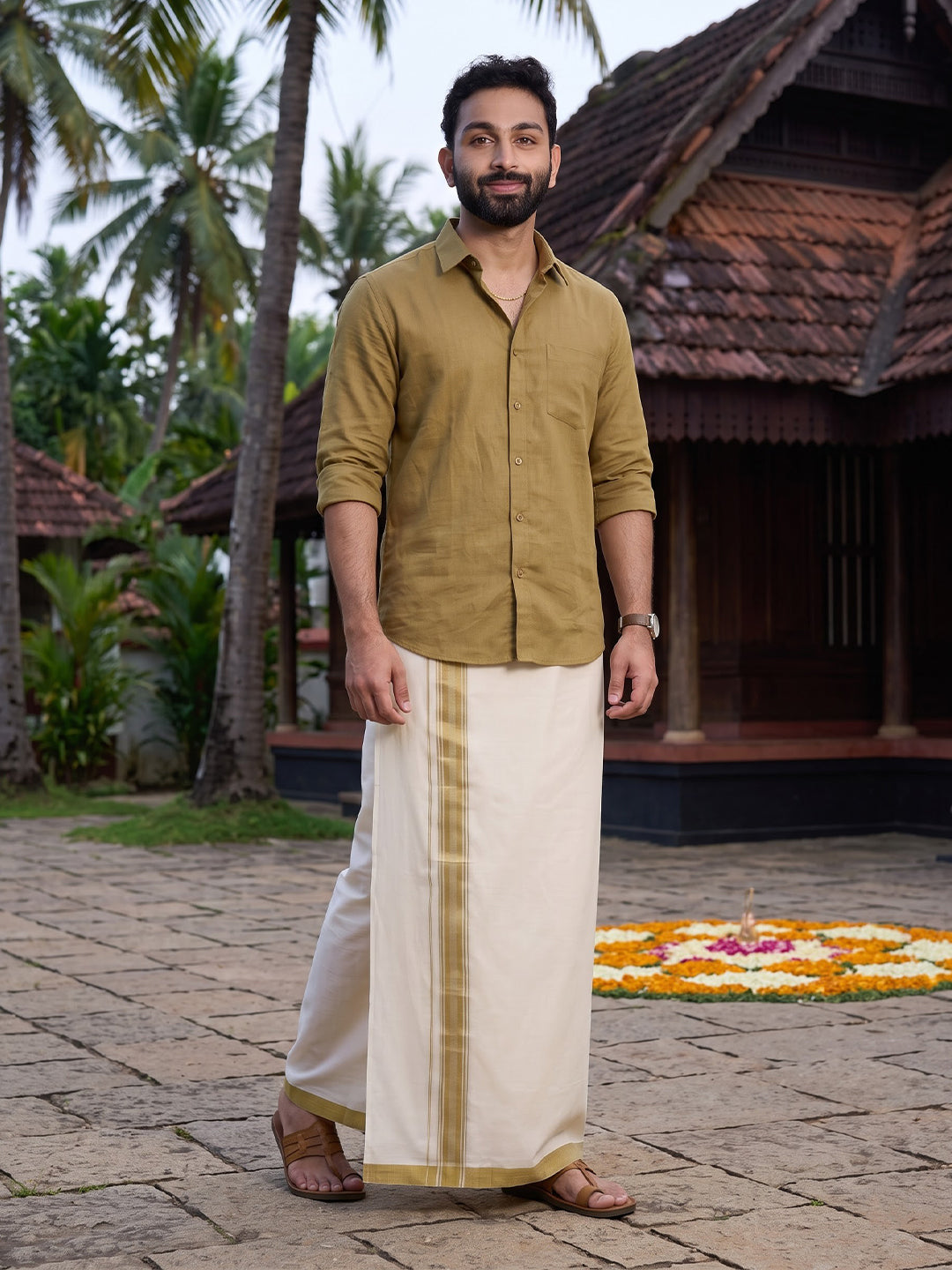 Double Layer 100% Cotton Cream Kora Dhoti with Colour Border - BJM01