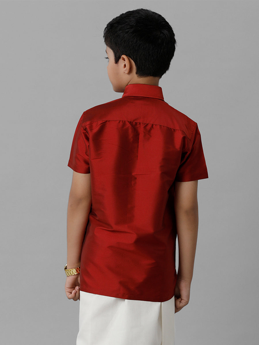 Boys Silk Cotton Maroon Half Sleeves Shirt K7-Back view