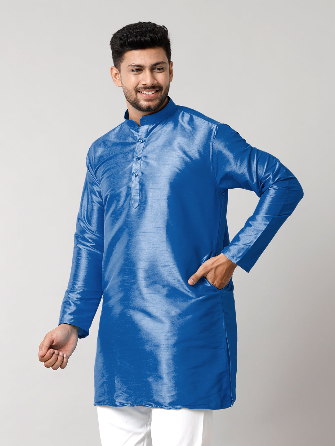 Mens Polyster Blue Medium Length Kurta SL01-Side view