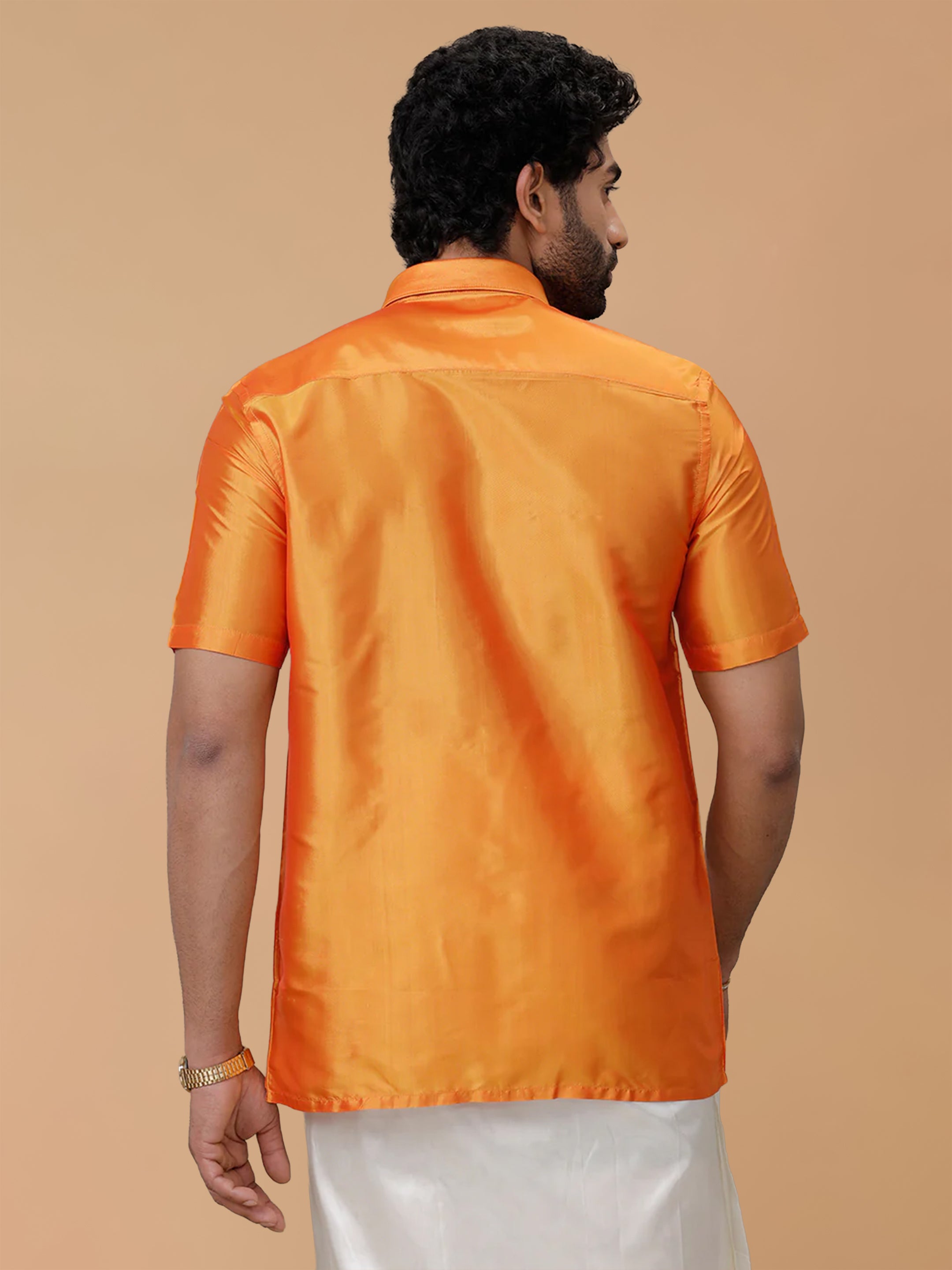Pure Silk Golden Orange Shirt - Regular Fit