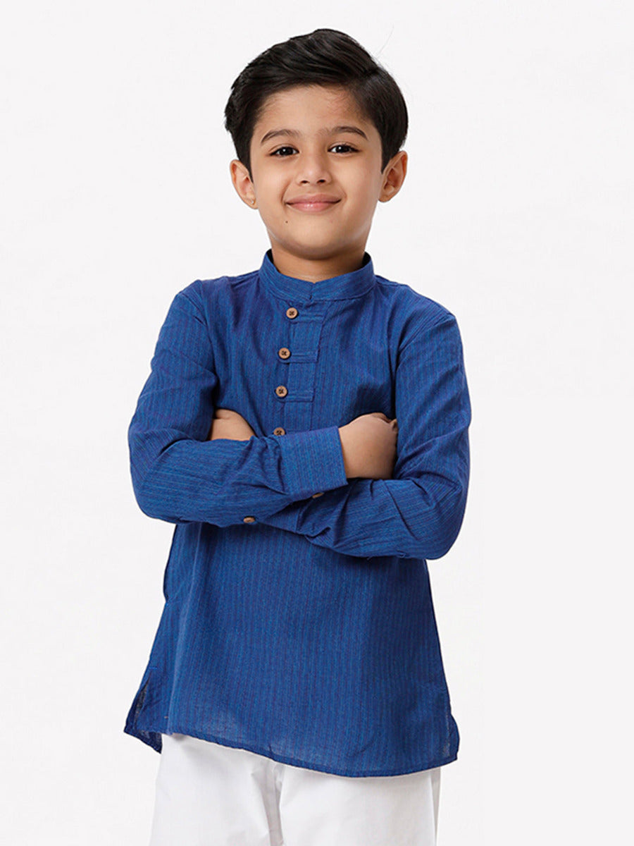 Boys Breeze Cotton Full Sleeves Navy Kurta-Front view one