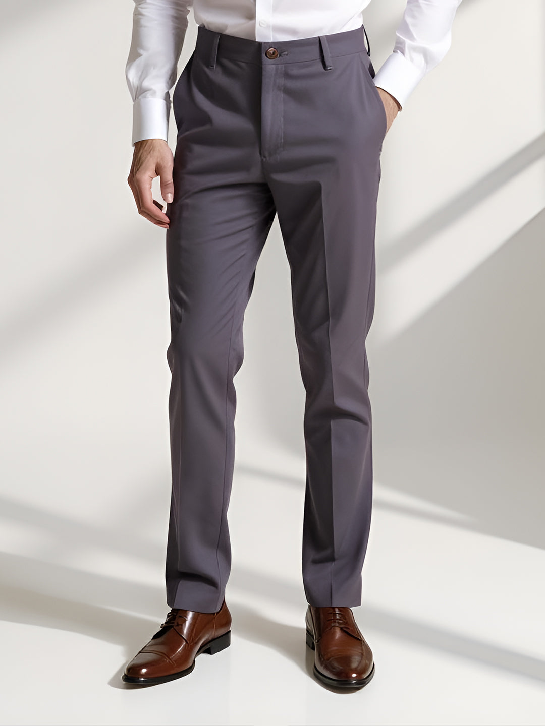 Men Cotton Lycra Cement Grey Smart Fit Pant Zara
