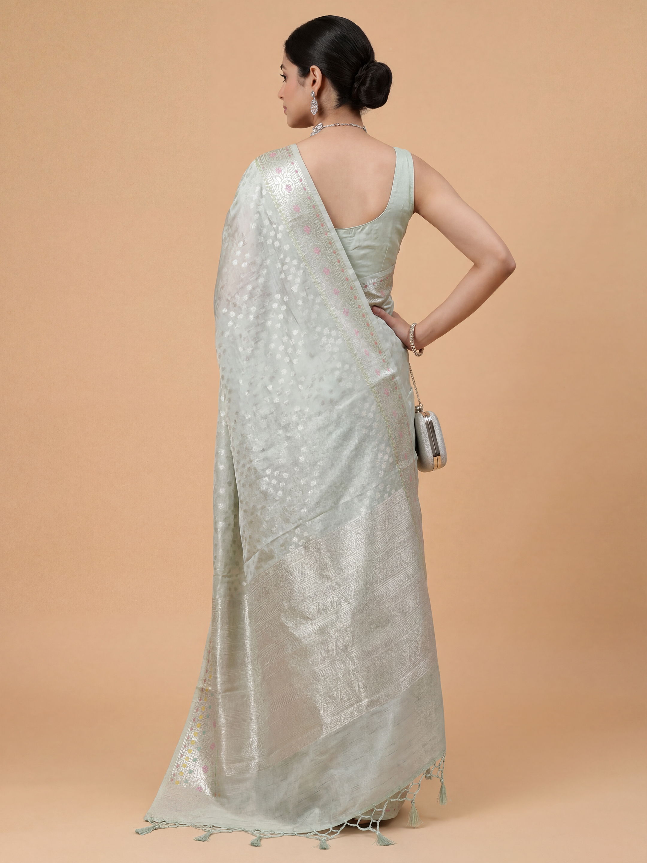 Women Tissue Pista Green Saree TS68