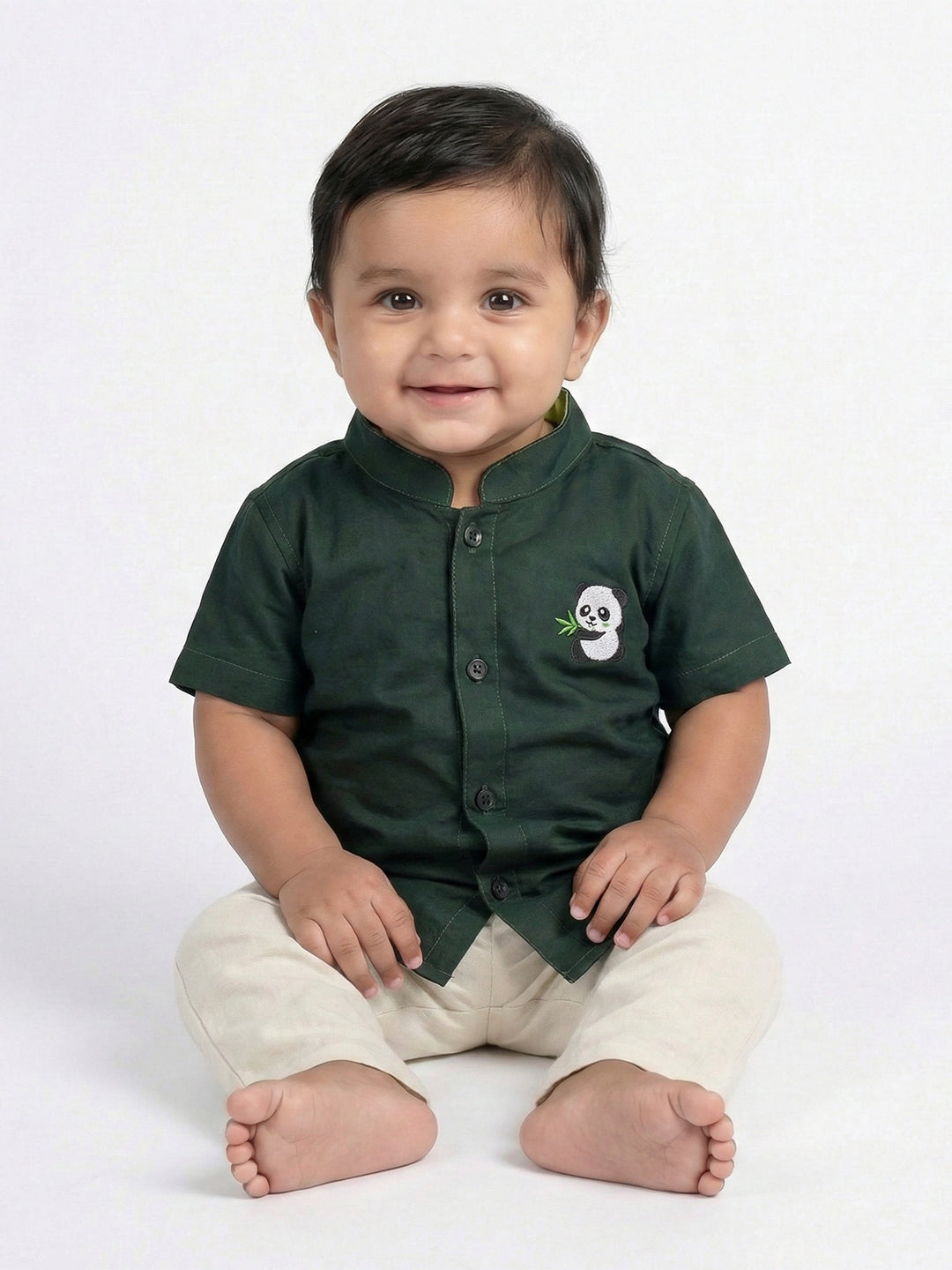 Born Baby Shirt with Pant and Panchakacham Set Dark Green G69